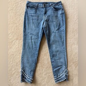 CHARLIE B Light Blue Cropped Jeans with Frayed Hem